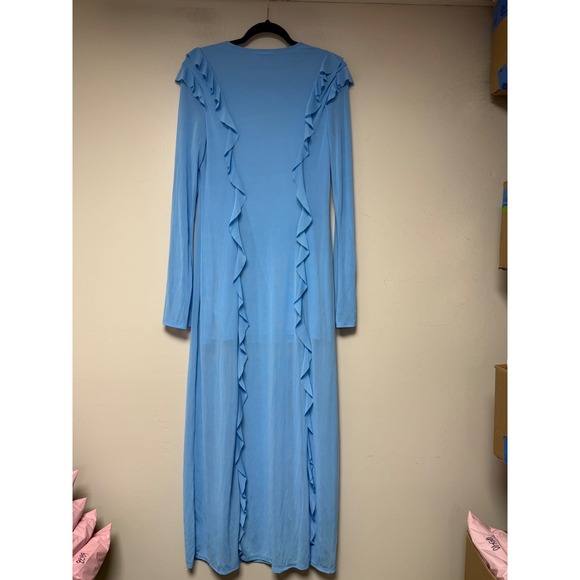 Future Collective Maxi Dress Womens Medium Blue NEW Ruffle Long Sleeve V-Neck - Picture 7 of 8